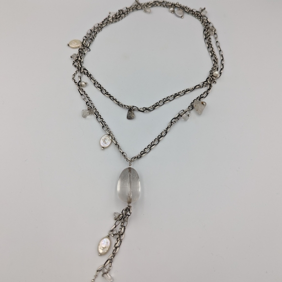 Long SILPADA Sterling Silver Freshwater Pearl Crystal Tassel Necklace 35" - Picture 3 of 10